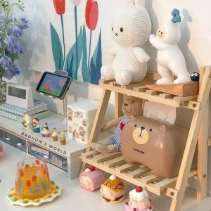 Double Layer Wooden Self