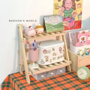 Double Layer Wooden Self