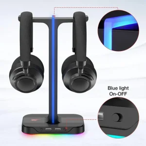 HAVIT TH650 RGB Headset Stand with Dual Hanger & 2 USB Ports