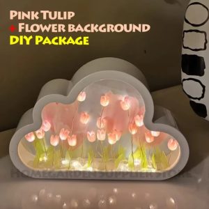 Creative Handmade LED Night Light Mirror DIY Tulip Flower Table Lamp Home Decoration Tulip Lamp