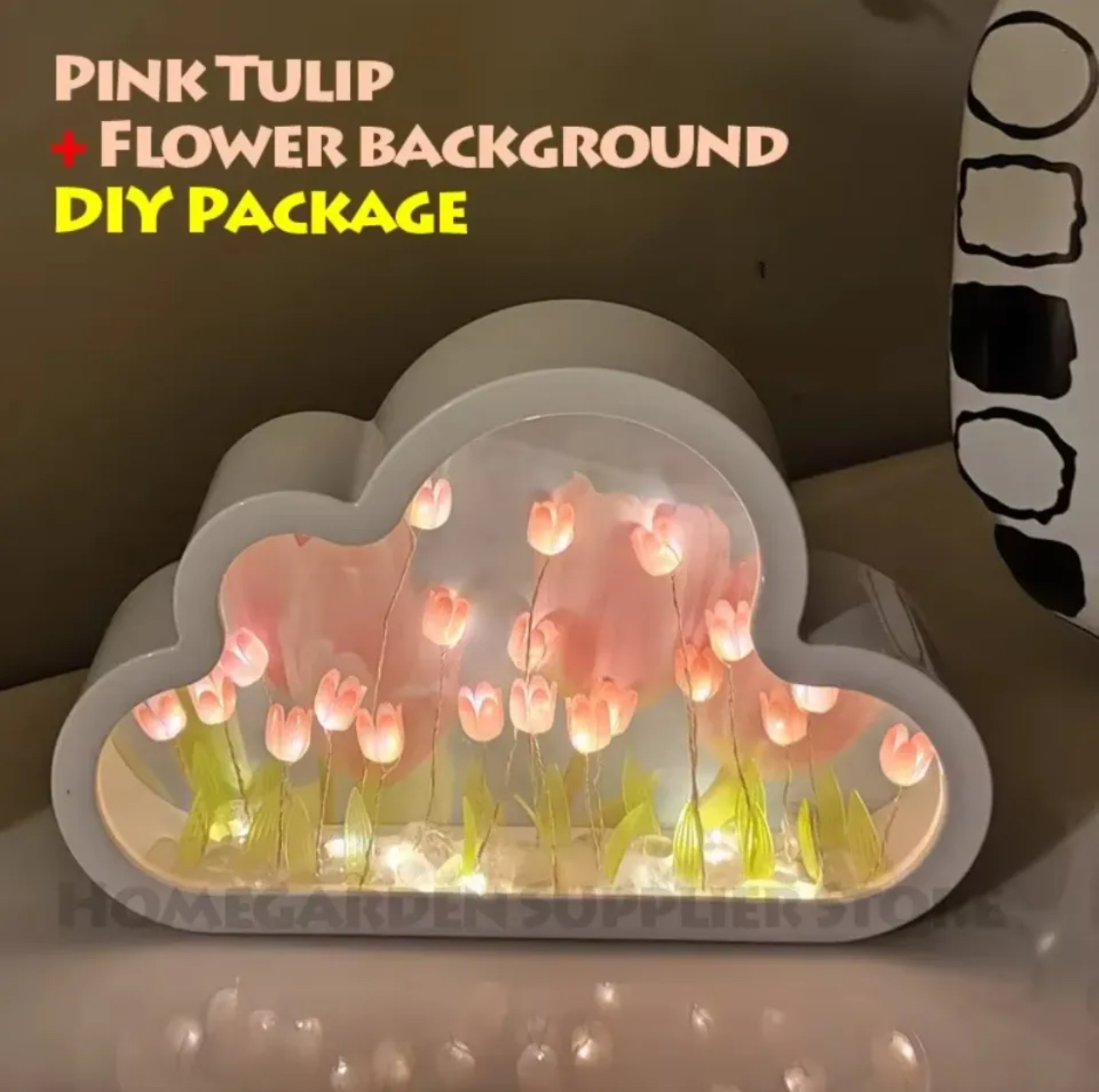 Creative Handmade LED Night Light Mirror DIY Tulip Flower Table Lamp Home Decoration Tulip Lamp - Image 2