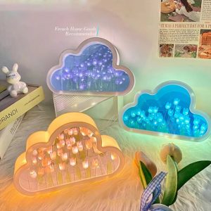 Creative Handmade LED Night Light Mirror DIY Tulip Flower Table Lamp Home Decoration Tulip Lamp