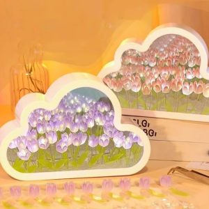 Creative Handmade LED Night Light Mirror DIY Tulip Flower Table Lamp Home Decoration Tulip Lamp