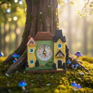 🏡 Mini House Decorative Table Clock – Vintage Cottage Style