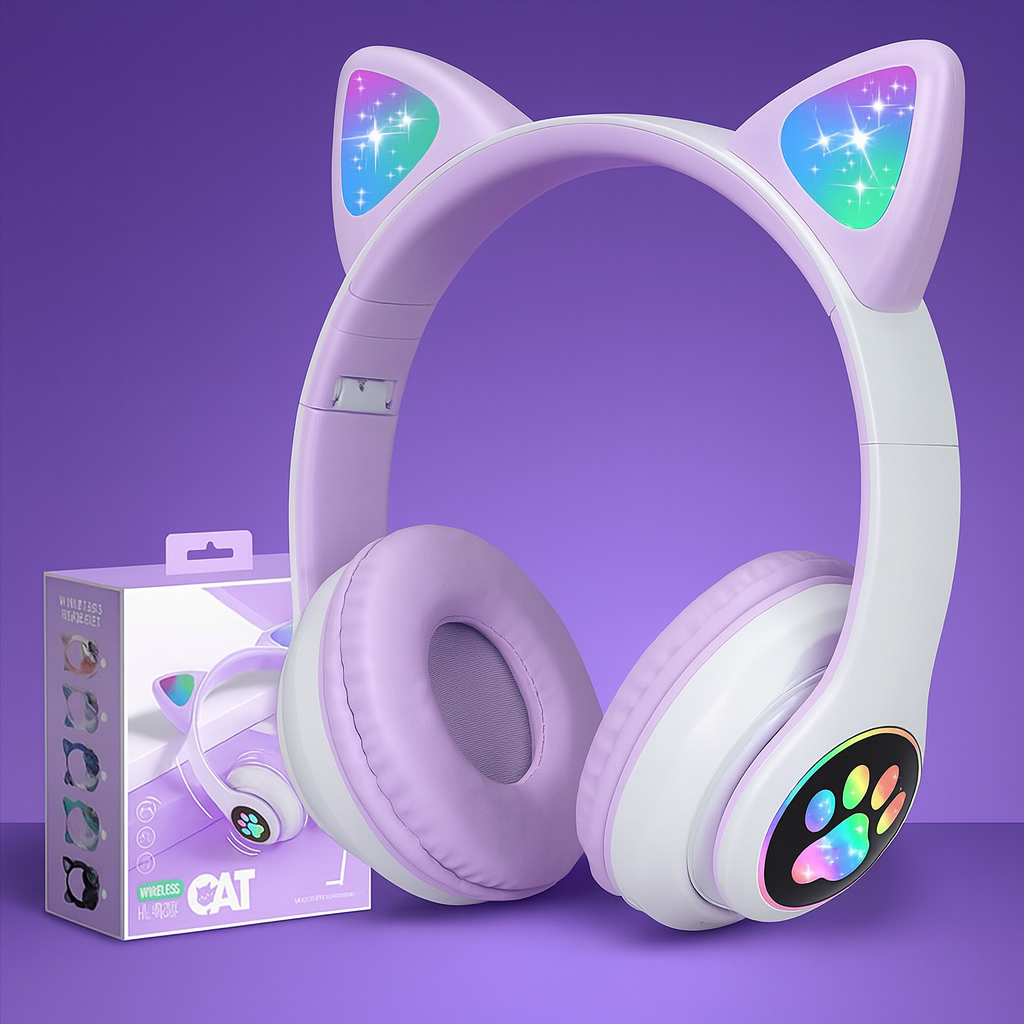STN-28 Wireless Cat Ear Headphones – LED RGB Light, Bluetooth 5.0