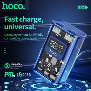 Hoco J105 10000mAh 22.5W Fast Charging Power Bank with LED Display – Blue