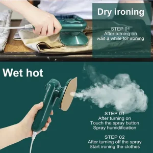 Mini Portable Travel Iron – 30W Multipurpose Electric Iron with Water Tank, Titanium Plate, Dark Green