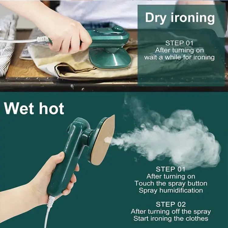 Mini Portable Travel Iron – 30W Multipurpose Electric Iron with Water Tank, Titanium Plate, Dark Green - Image 3