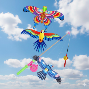 Kids Colorful Butterfly & Bird Shape Mini Fishing Rod Kite – Easy Fly Spring Outdoor Play Toy