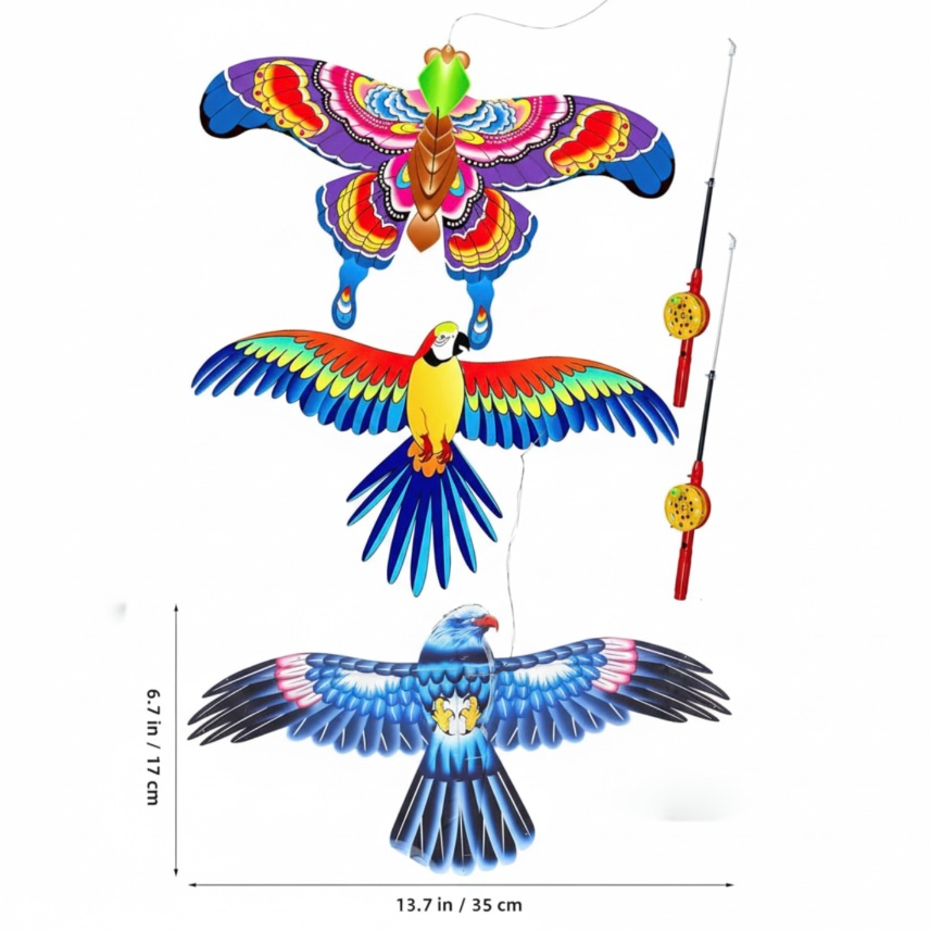 Kids Colorful Butterfly & Bird Shape Mini Fishing Rod Kite – Easy Fly Spring Outdoor Play Toy - Image 2