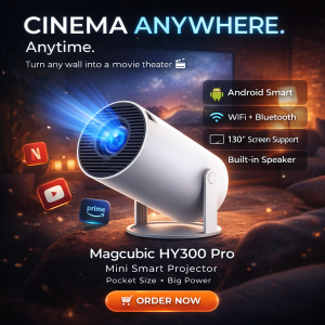Magcubic HY300 Pro Mini Smart Projector – Android, WiFi Bluetooth, 130” Big Screen Home Cinema