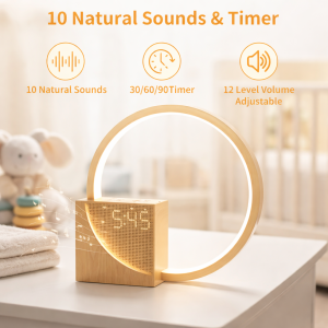 Cheerified Bedside Lamp with Alarm Clock, Night Light & Sound Machine