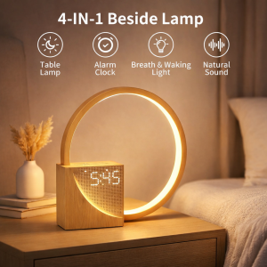 Cheerified Bedside Lamp with Alarm Clock, Night Light & Sound Machine