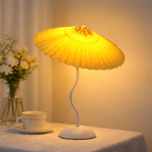 Vintage Danish Pleated Umbrella Table Lamp – Bend Base 1-Light Decorative Lamp