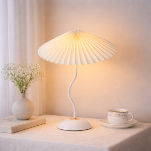 Vintage Danish Pleated Umbrella Table Lamp – Bend Base 1-Light Decorative Lamp