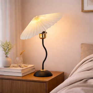 Vintage Danish Pleated Umbrella Table Lamp – Bend Base 1-Light Decorative Lamp