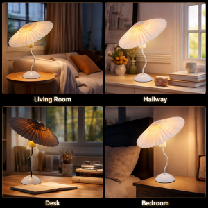 Vintage Danish Pleated Umbrella Table Lamp – Bend Base 1-Light Decorative Lamp