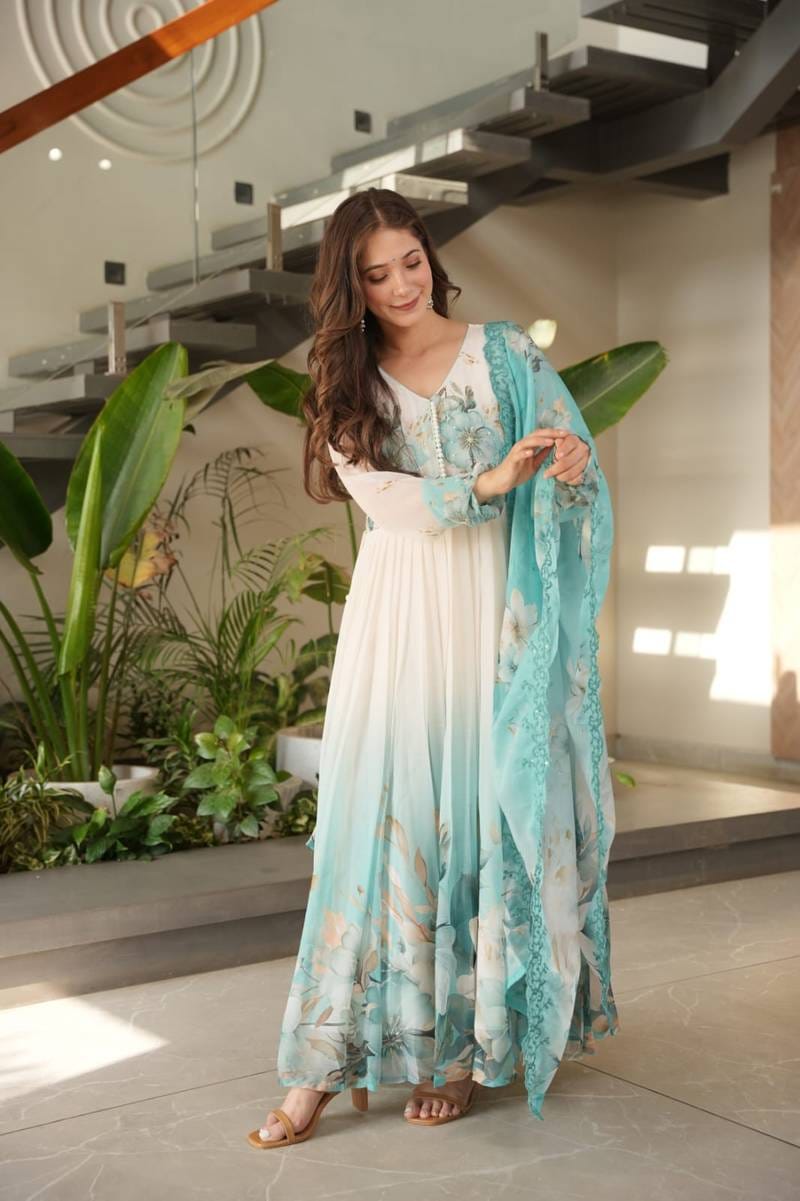 Premium Indian Georgette Three Piece Set – Digital Print, Gota Karchupi & Stone Work - Image 4