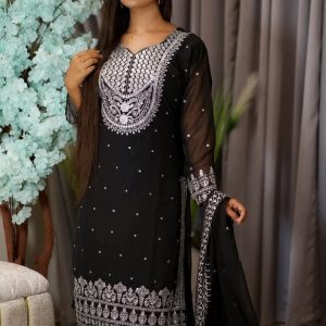 Weightless Georgette Three Piece Set – Embroidered & Sequins Work