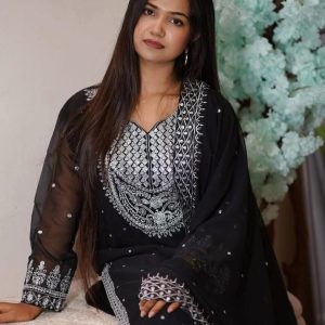 Weightless Georgette Three Piece Set – Embroidered & Sequins Work