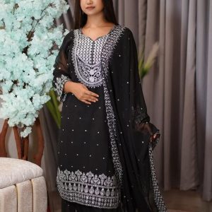 Weightless Georgette Three Piece Set – Embroidered & Sequins Work