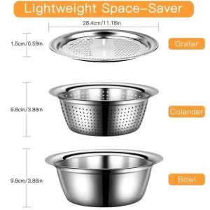 3 In 1 Multifunctional Stainless Steel Basin with Vegetable Cutter & Drain Basket