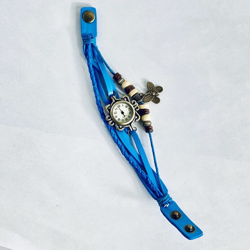 Vintage Butterfly Bracelet Watch for Women | Multi-Layer Leather & Beaded Strap Wrist Watch - Image 4