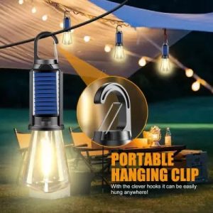 Solar Rechargeable Camping Light with Hook | Vintage Tungsten Style LED Lantern | Type-C USB Charging – Shustar JW821