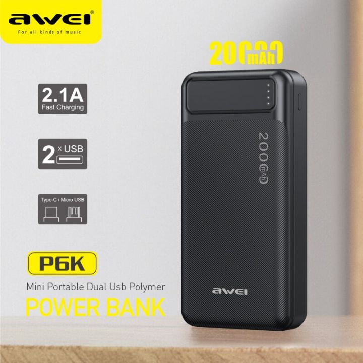 Awei P6K 20000mAh Power Bank with Dual USB Output
