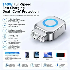 Smart Auto Disconnect Type-C Adapter – 140W Fast Charging & Overcharge Protection
