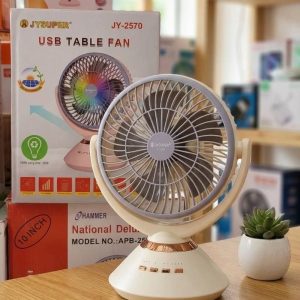 Joy Super 2570 Rechargeable Table Fan with RGB Light & Auto Oscillation