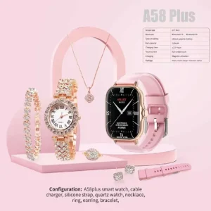 A58 Plus Smart Watch Combo Set for Women, Smartwatch with Jewelry Gift Set, Fashion Watch & Accessories