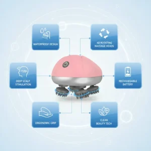 Smart Scalp Massager Rechargeable, Electric Head Massager with Red Light Therapy & 3 Speed Modes