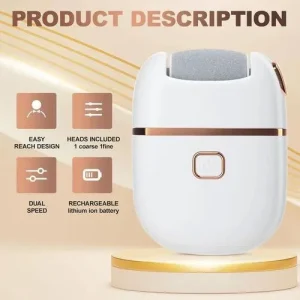 Electronic Pedicure Tool Rechargeable, Electric Foot Callus Remover with 2 Roller Heads