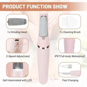 Flawless Pedi Electronic Pedicure Tool Rechargeable, Electric Foot Callus Remover with LED Light