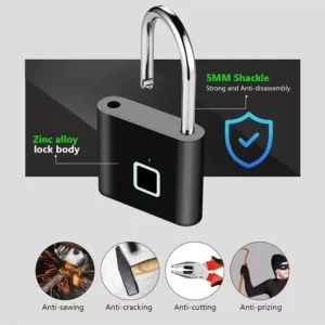 Smart Fingerprint Padlock Rechargeable, Waterproof Biometric Fingerprint Lock with Type-C Charging