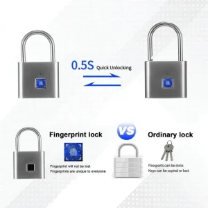 Smart Fingerprint Padlock Rechargeable, Waterproof Biometric Fingerprint Lock with Type-C Charging