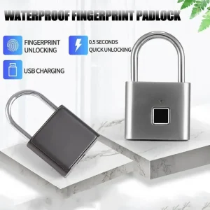 Smart Fingerprint Padlock Rechargeable, Waterproof Biometric Fingerprint Lock with Type-C Charging