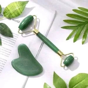 Jade Roller & Gua Sha Facial Massage Roller, Natural Jade Stone Face Massage Set for Skin Care