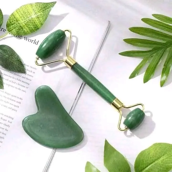 Jade Roller & Gua Sha Facial Massage Roller, Natural Jade Stone Face Massage Set for Skin Care - Bikdoo Jade Roller & Gua Sha Facial Massage Roller, Natural Jade Stone Face Massage Set for Skin Care